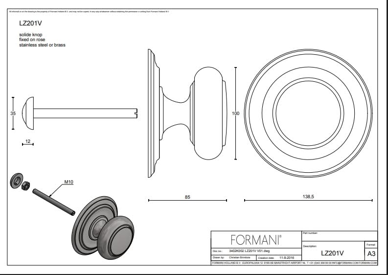Formani | Voordeurknop LZ201V Vast op Rozet | RVS