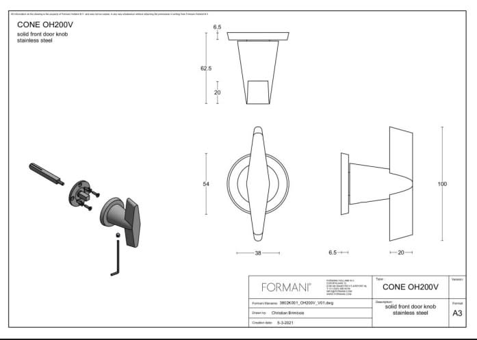 Formani | Voordeurknop OH200V Vast op Rozet | PVD mat zwart