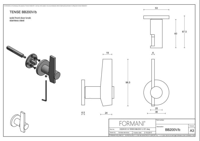 Formani | Voordeurknop BB200V Vast op Rozet | RVS