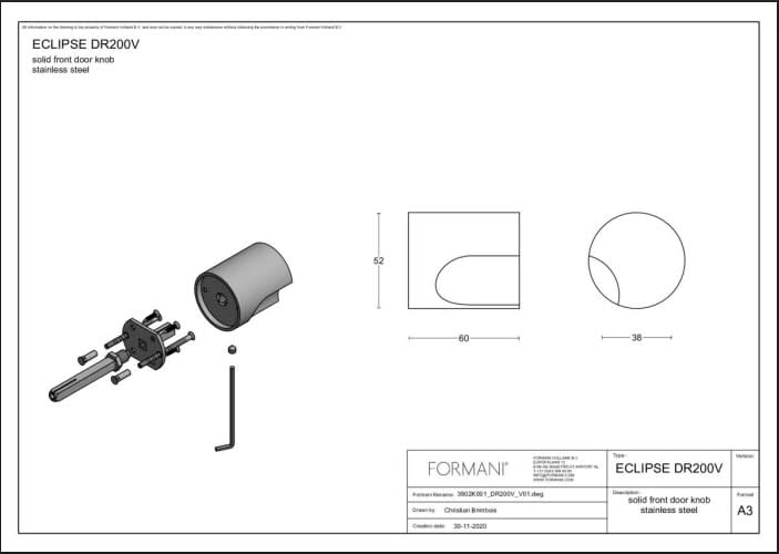 Formani | Voordeurknop DR200V Vast op Rozet | RVS