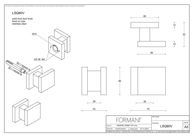 Formani | Voordeurknop LSQ60V Vast op Rozet | PVD mat nikkel