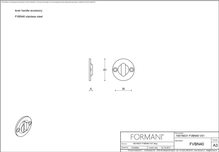Formani | Sleutelplaatje | FVBN40 | 40mm | mat roestvast staal
