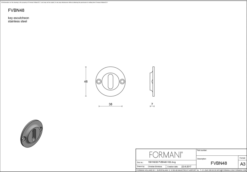 Formani | Sleutelplaatje | FVBN48 | 48mm | mat roestvast staal