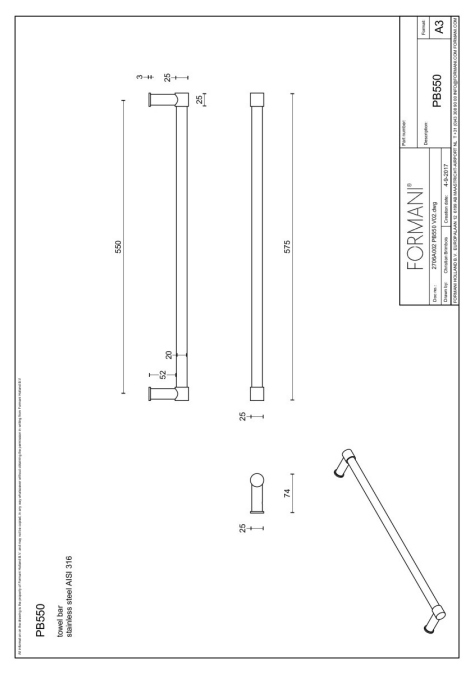 Formani | ONE | PB550 | Handdoekstang Enkel | Mat Zwart - Deurbeslag-expert