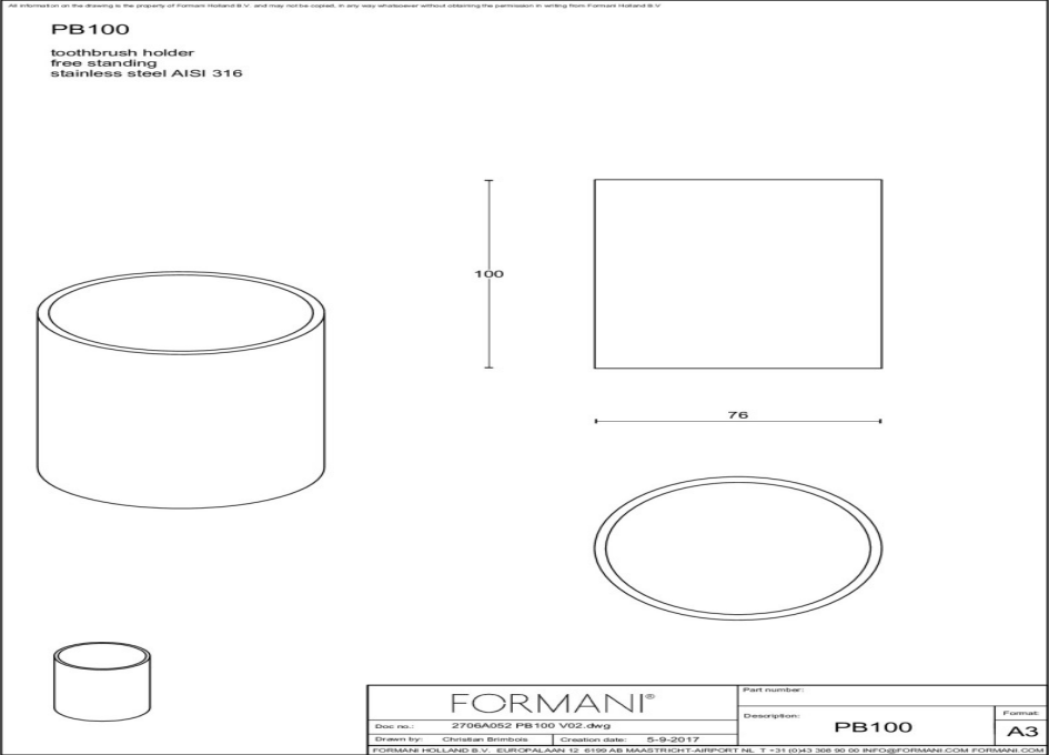 Formani | ONE | PB100 | Tandenborstelhouder Vrijstaand | Mat Zwart - Deurbeslag-expert