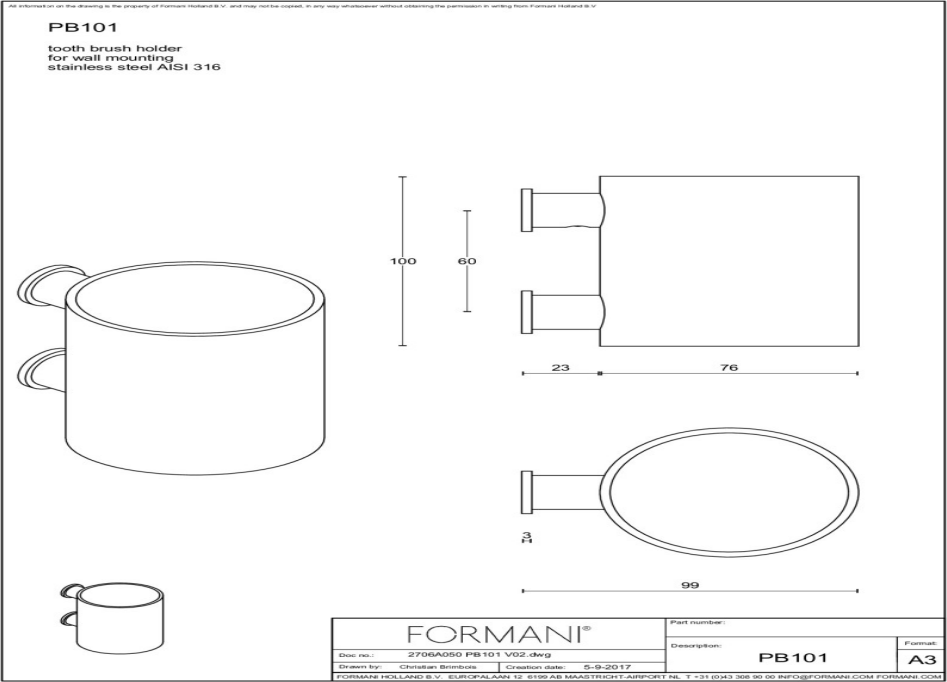 Formani | ONE | PB101 | Porte-brosse à dents mural | Noir mat - Expert en quincaillerie de porte