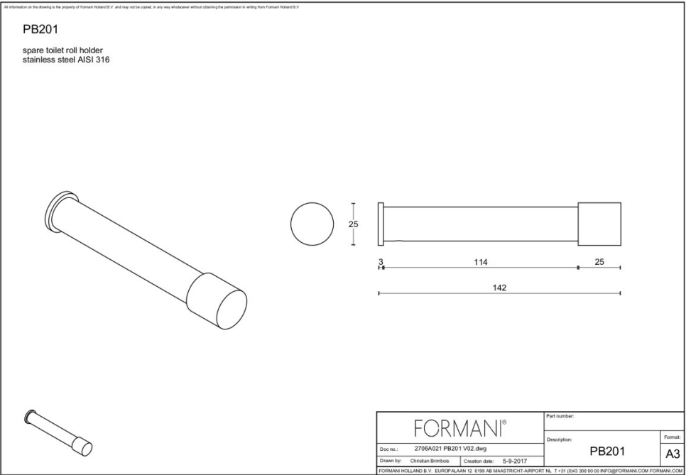 Formani | ONE | PB201 | Reserve Toiletrolhouder | Mat Roestvast Staal - Deurbeslag-expert