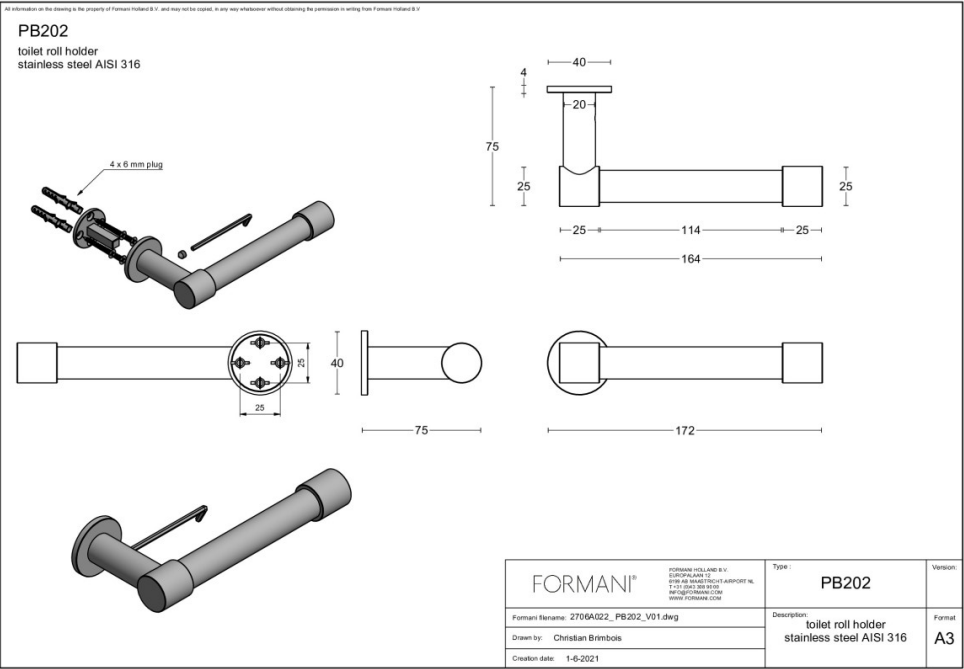Formani | ONE | PB202 | Toiletrolhouder | Mat Roestvast Staal - Deurbeslag-expert