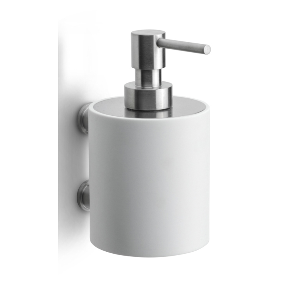 Formani | ONE | PB503 | Zeepdispenser Met Muurbevesting | Mat Roestvast Staal/ Wit/ Corian