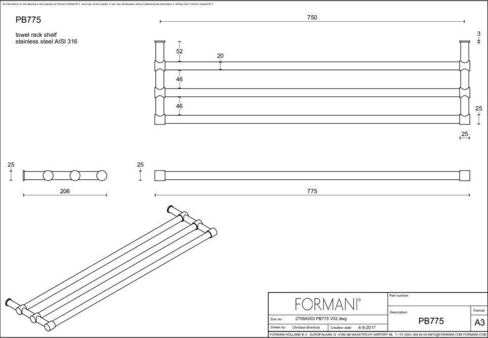 Formani | ONE | PB775 | Handdoekrek | Mat Zwart - Deurbeslag-expert