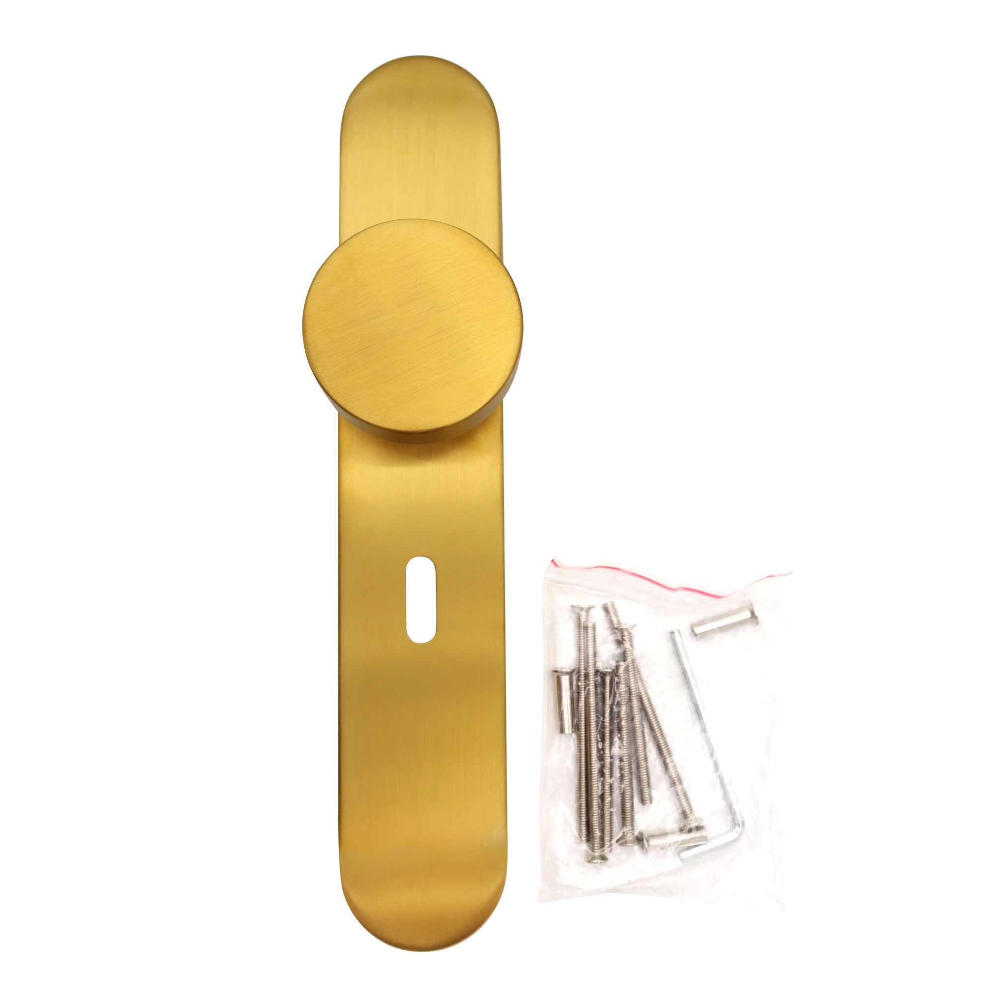 Griff Meister deurknop op ovaal schild 245x45x10mm - goud PVD - sleutelgat 56mm (detailweergave)