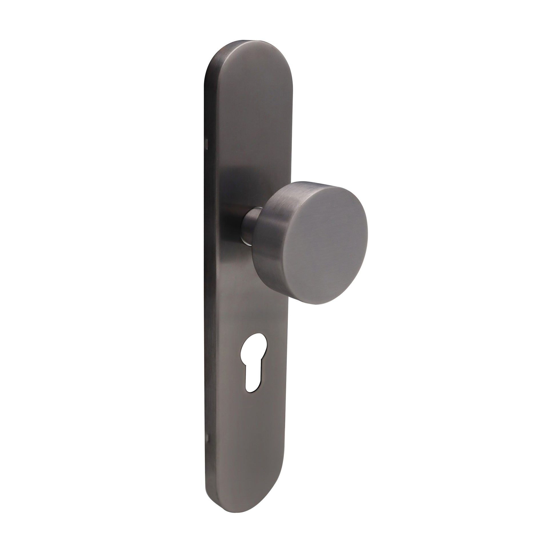 Griff Meister deurknop op ovaal schild 245x45x10mm - gunmetal - profielcilinder PC55