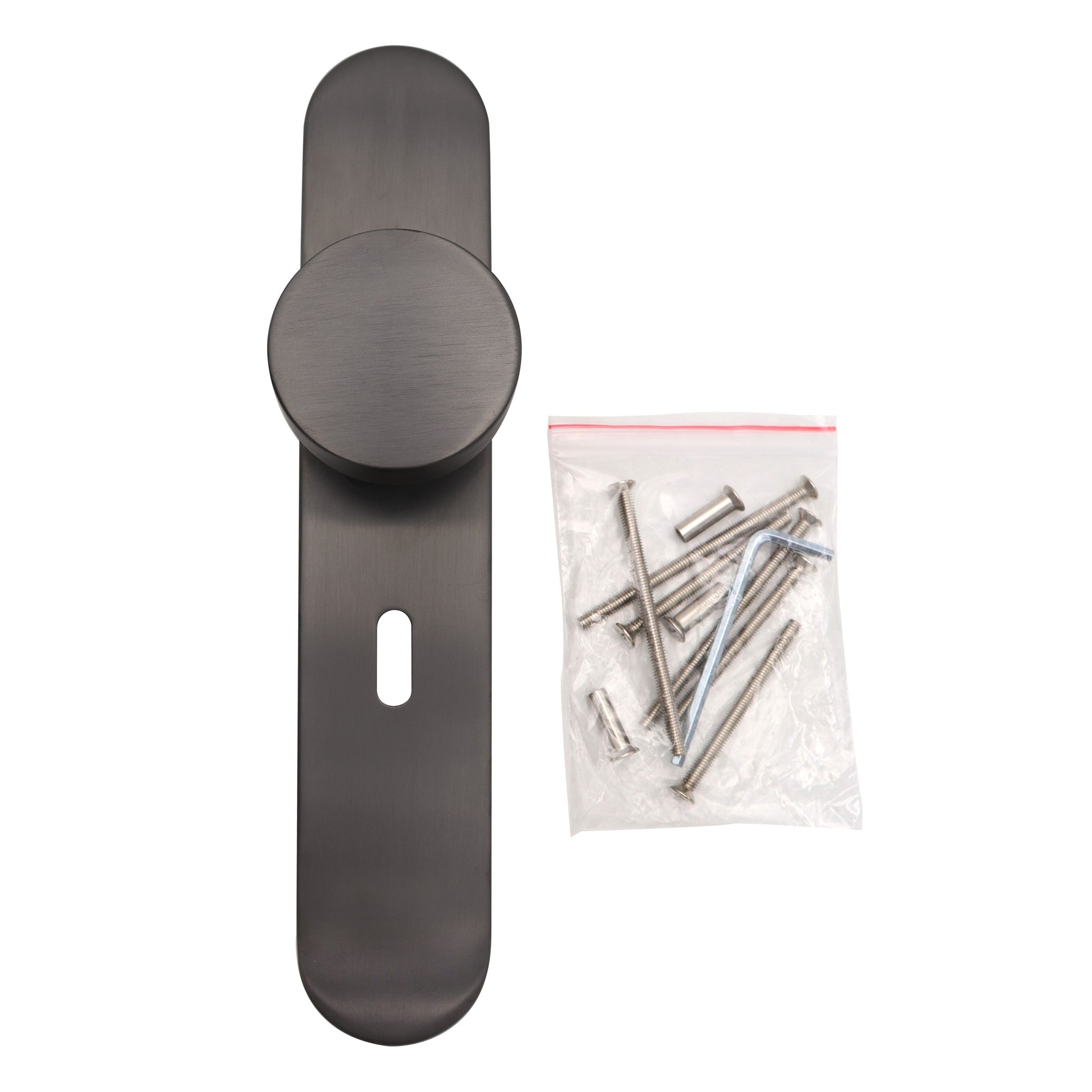 Griff Meister deurknop op ovaal schild 245x45x10mm - gunmetal - sleutelgat 56mm (detailweergave)