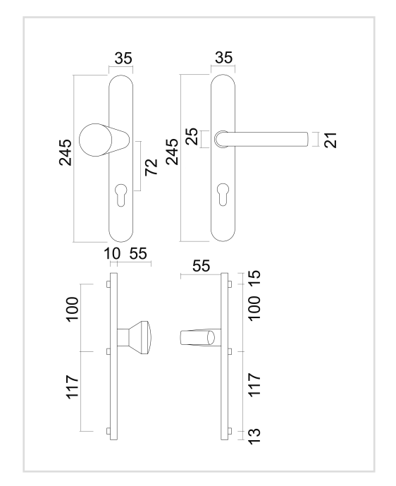 HDD Pro | Veiligheidsgarnituur | Ovaal Kruk/Top| Geborsteld | 72mm
