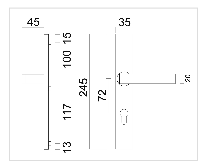 HDD Pro | Veiligheidsgarnituur | Rechthoek Kruk/kruk | Mat Koper | 72mm