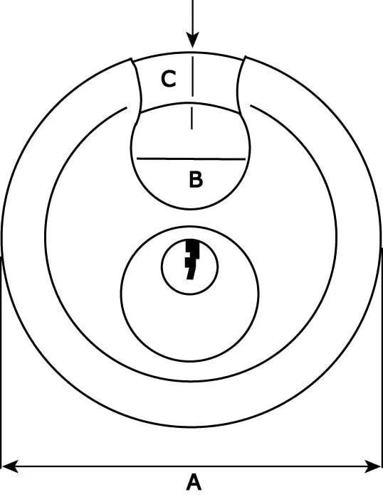 Lijntekening Dulimex Discusslot 50 mm RVS verschillend sluitend