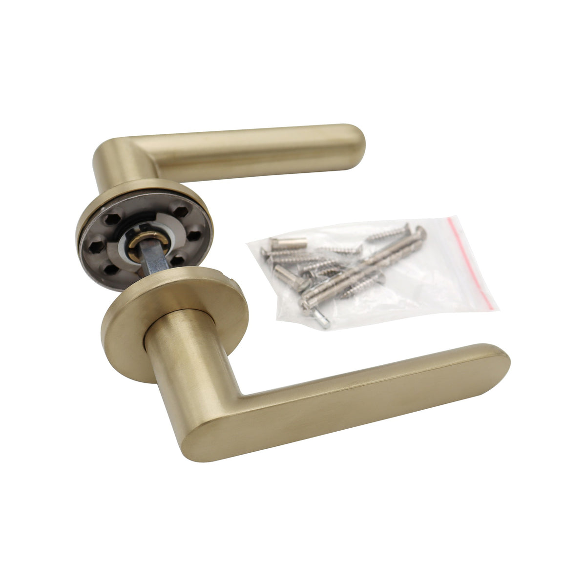 Griff Meister deurkruk Rexo 53mm ronde rozet 6mm dik Champagne PVD – detailweergave