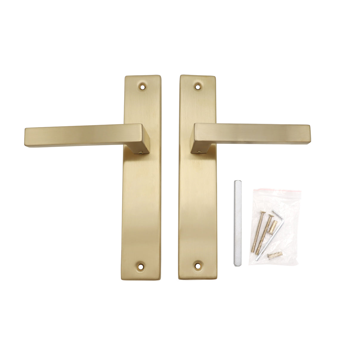 Griff Meister deurkruk Fortis Champagne PVD op schild Blind – detailweergave