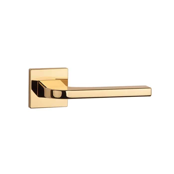 Aprile | Deurkruk Ismena | op vierkant rozet | Gepolijst goud - Deurbeslag-expert