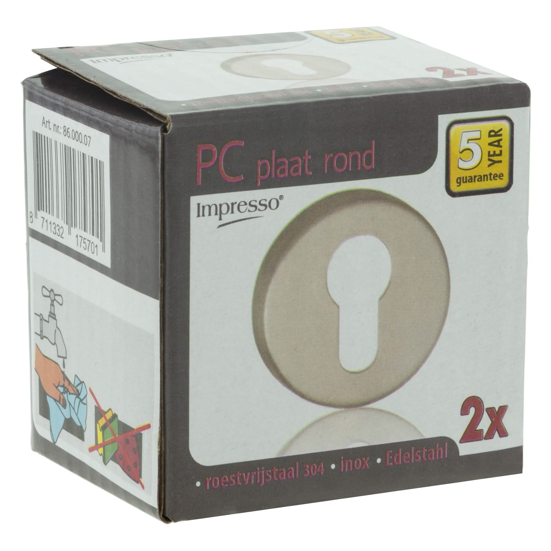 Impresso rond rozet Profielcilinder RVS geborsteld 16