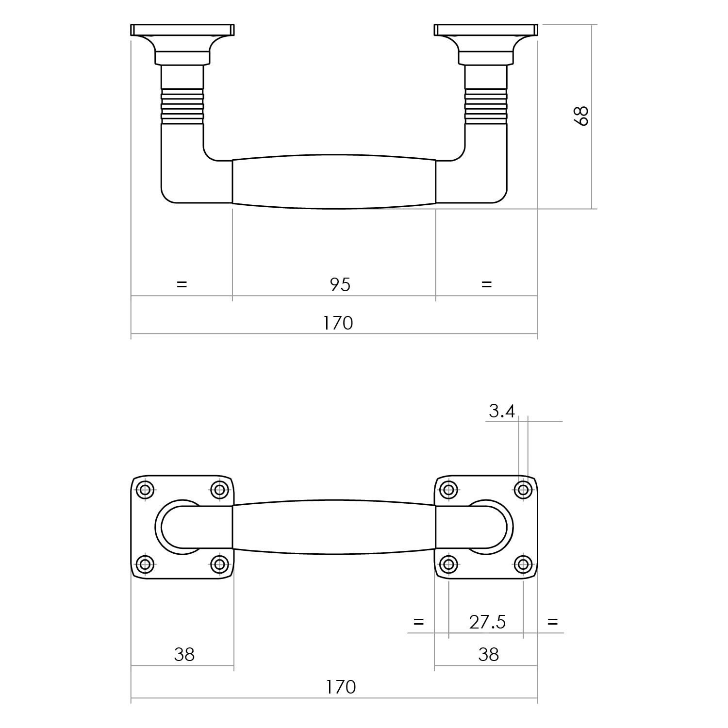 Intersteel Deurgreep Ton Basic 180 mm op vierkant rozet nikkel matebbenhout 1