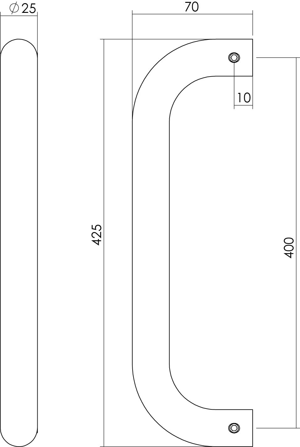 Intersteel Deurgreep U vorm o 25 mm 425 mm rvs geborsteld 1