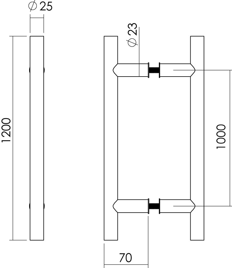 Intersteel Deurgrepen T vorm o 25 mm 1200 mm rvs geborsteld 1