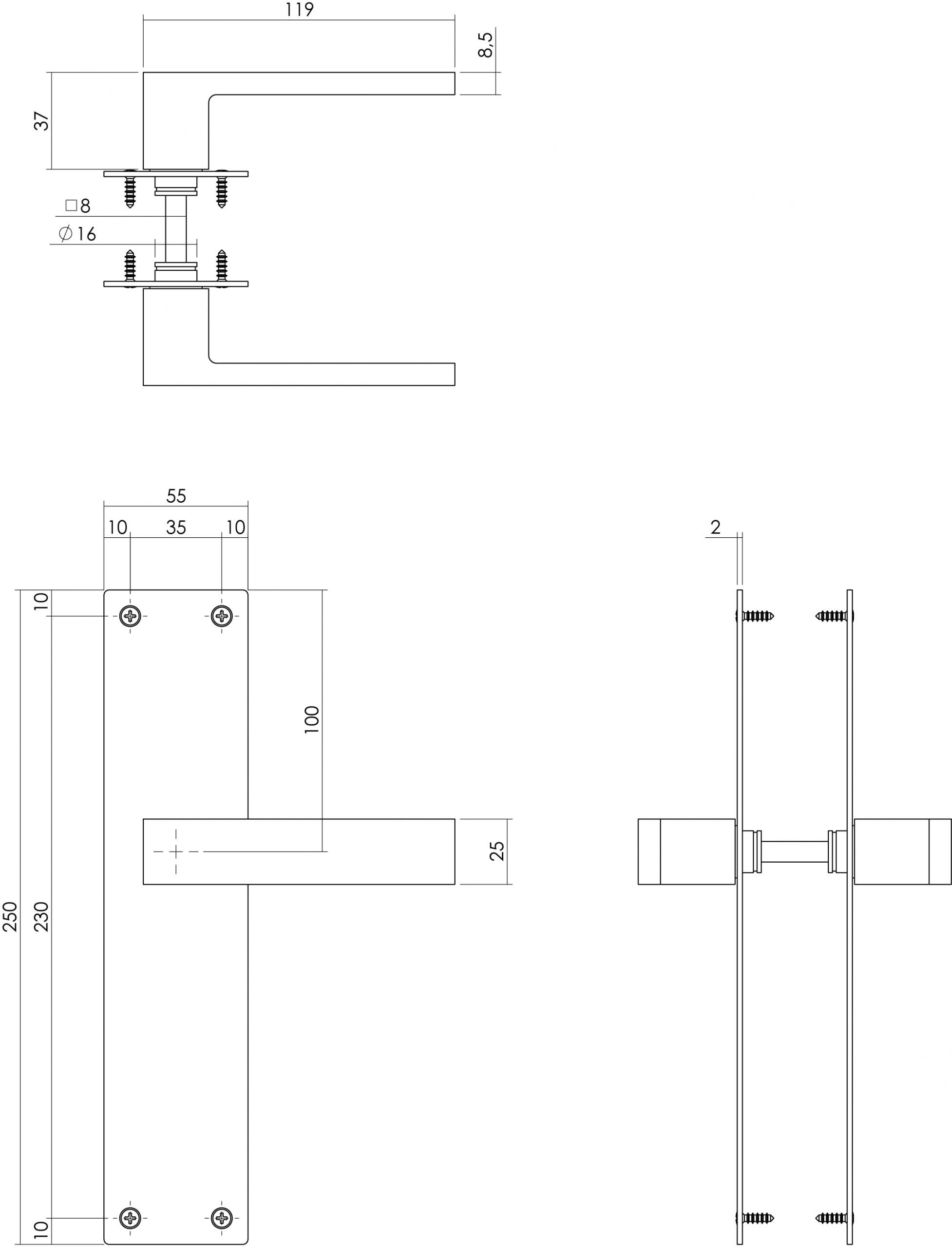 Intersteel Deurkruk Amsterdam met schild 250x55x2mm rvs geborsteld Blind 1 scaled