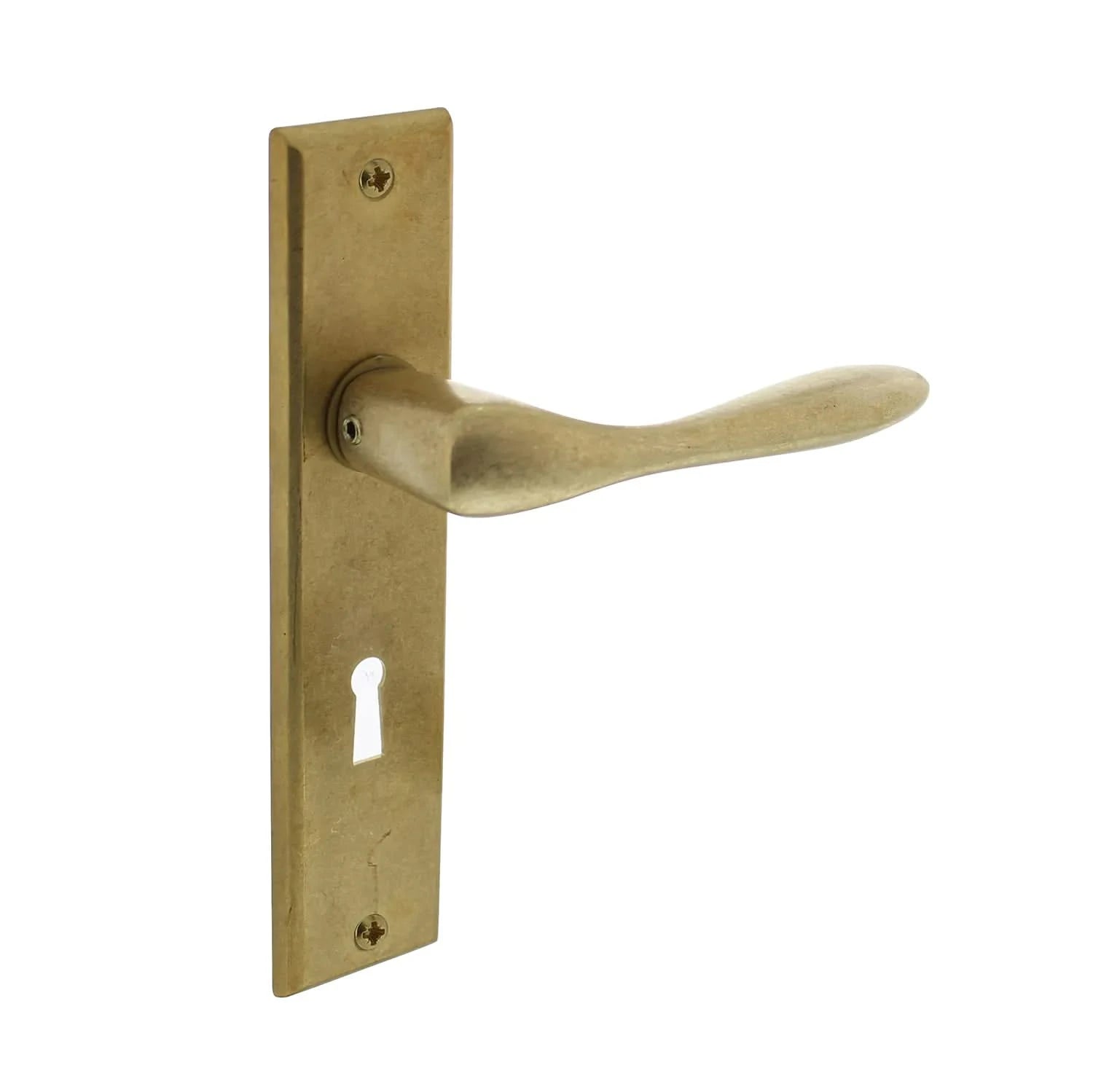 Intersteel Deurkruk Banaan met schild 181x41x7mm messing getrommeld - Deurbeslag-expert