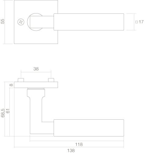 Intersteel Deurkruk Bau Stil op vierkant rozet chroommat zwart 1