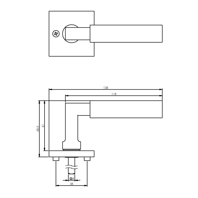 Intersteel Deurkruk Bau stil op vierkant rozet chroom matmat zwart 1