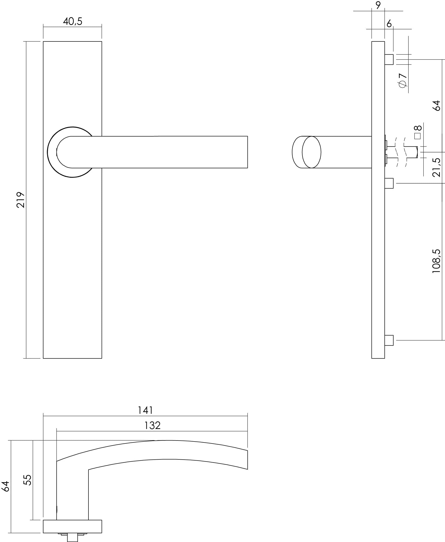 Intersteel Deurkruk Blok op rechthoekig schild rvs geborsteld Blind 1