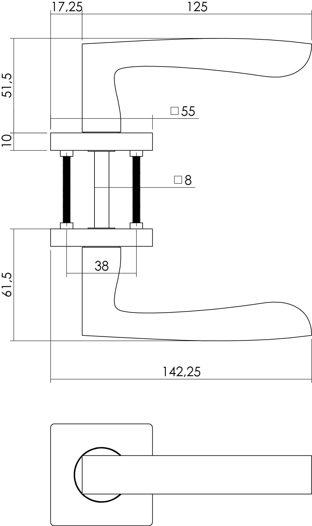 Intersteel Deurkruk Dean op vierkant rozet nikkel mat 1