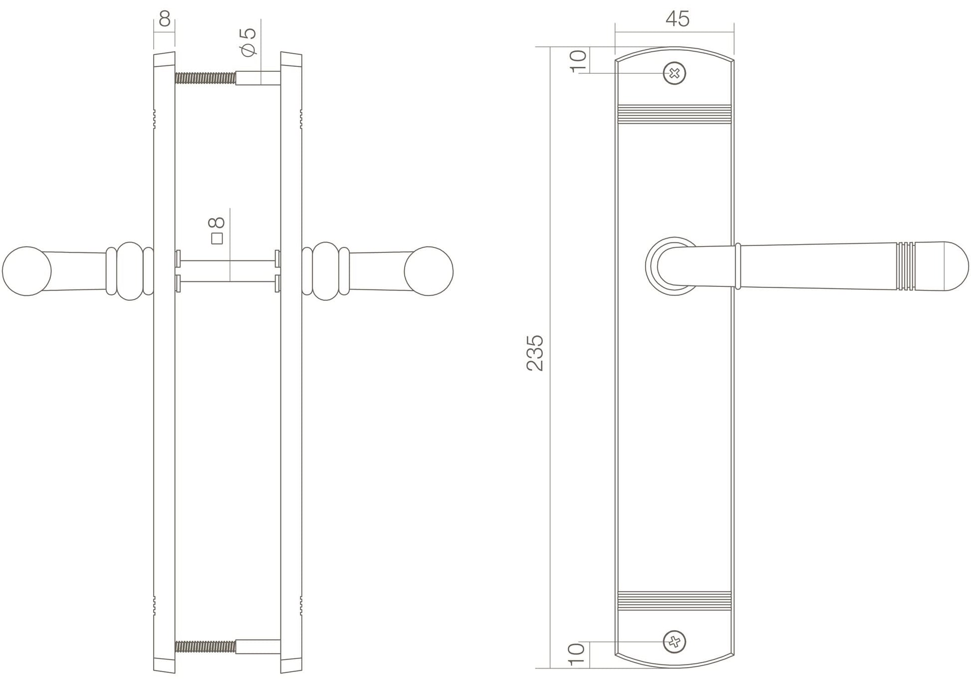 Intersteel Deurkruk Emily op schild 235x45x8 mm messing gelakt Blind 1