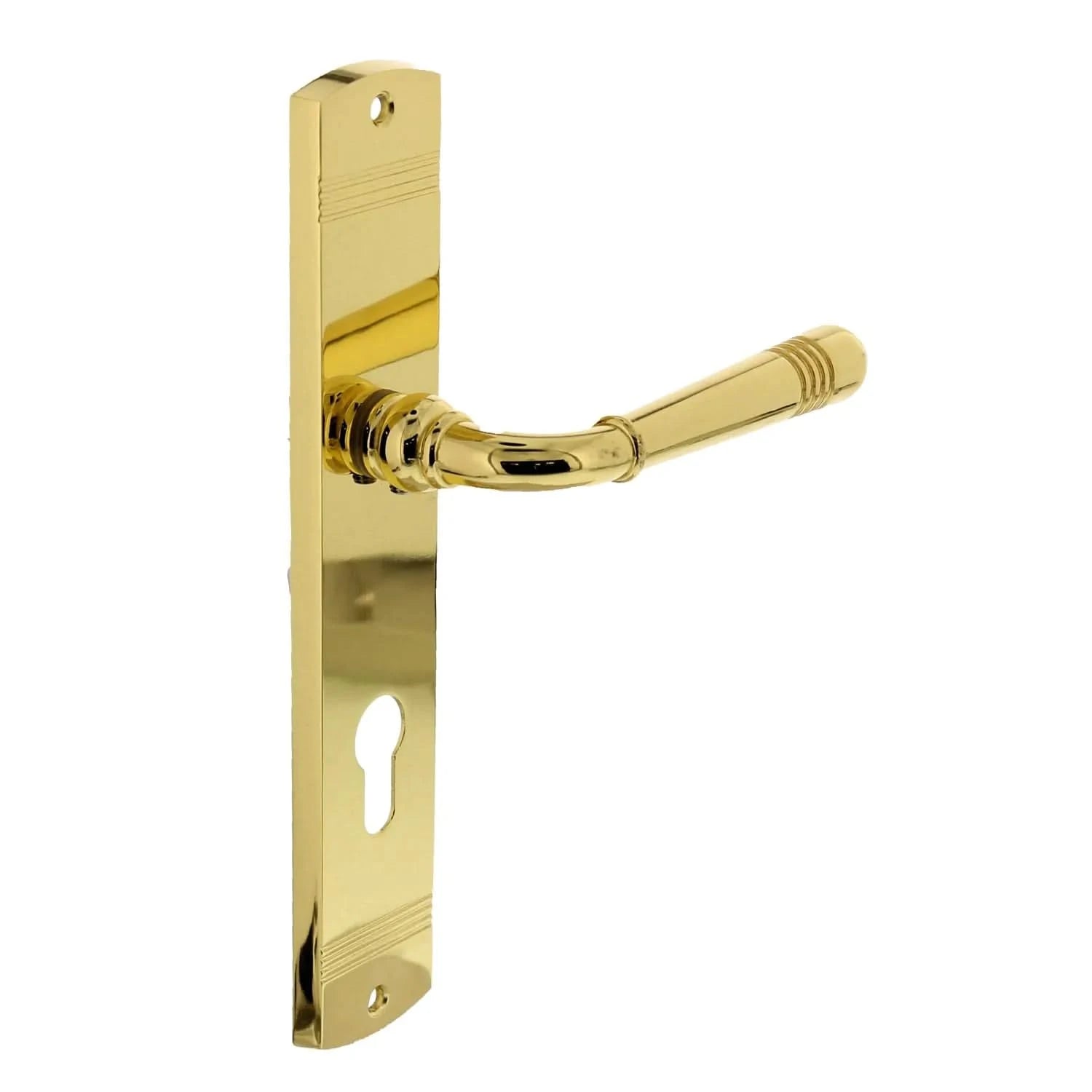 Intersteel Deurkruk Helena op schild 235x45x8 mm messing gelakt - Deurbeslag-expert