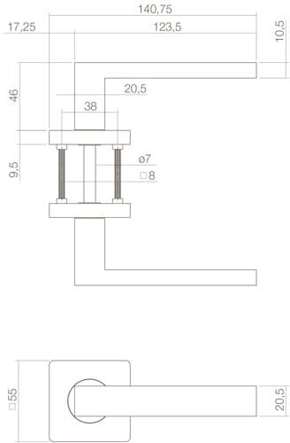 Intersteel Deurkruk Hera op vierkante rozet 55x55x10mm wit 1