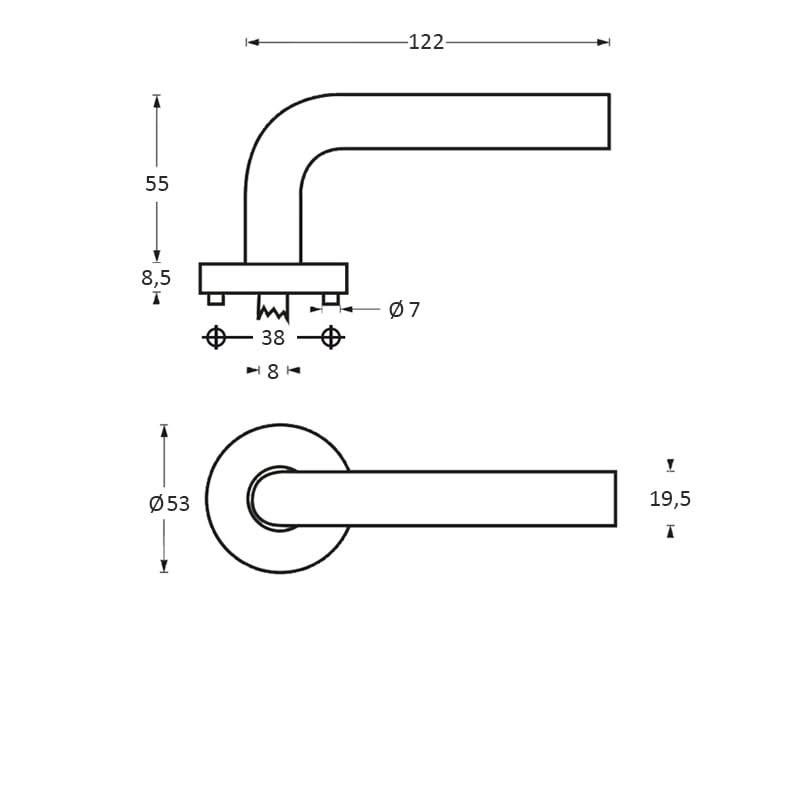 Intersteel Deurkruk Jupiter op rozet met 7 mm nok rvs geborsteld 1