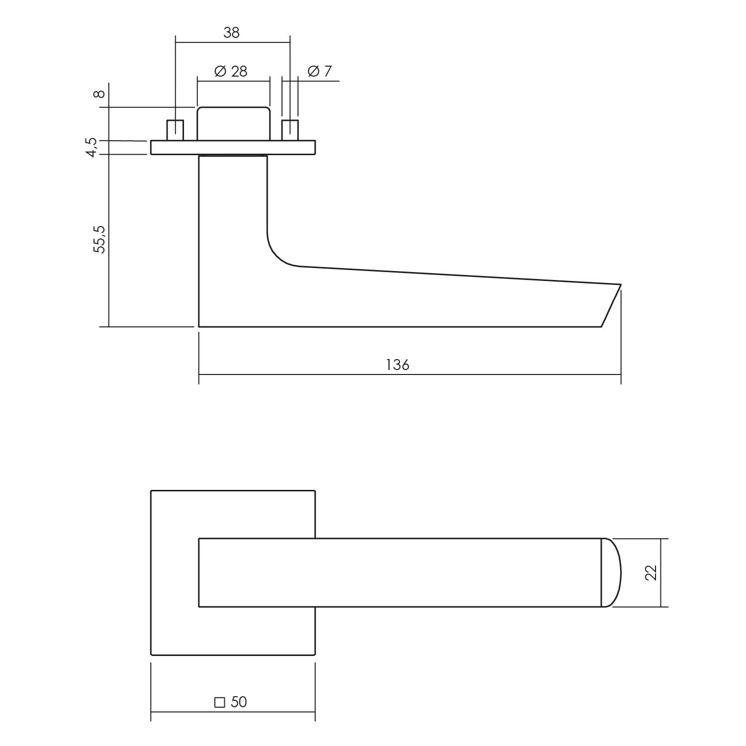 Intersteel Deurkruk Moors No.1 met vierkante rozet 50x50x5mm geveerd rvszwart 1