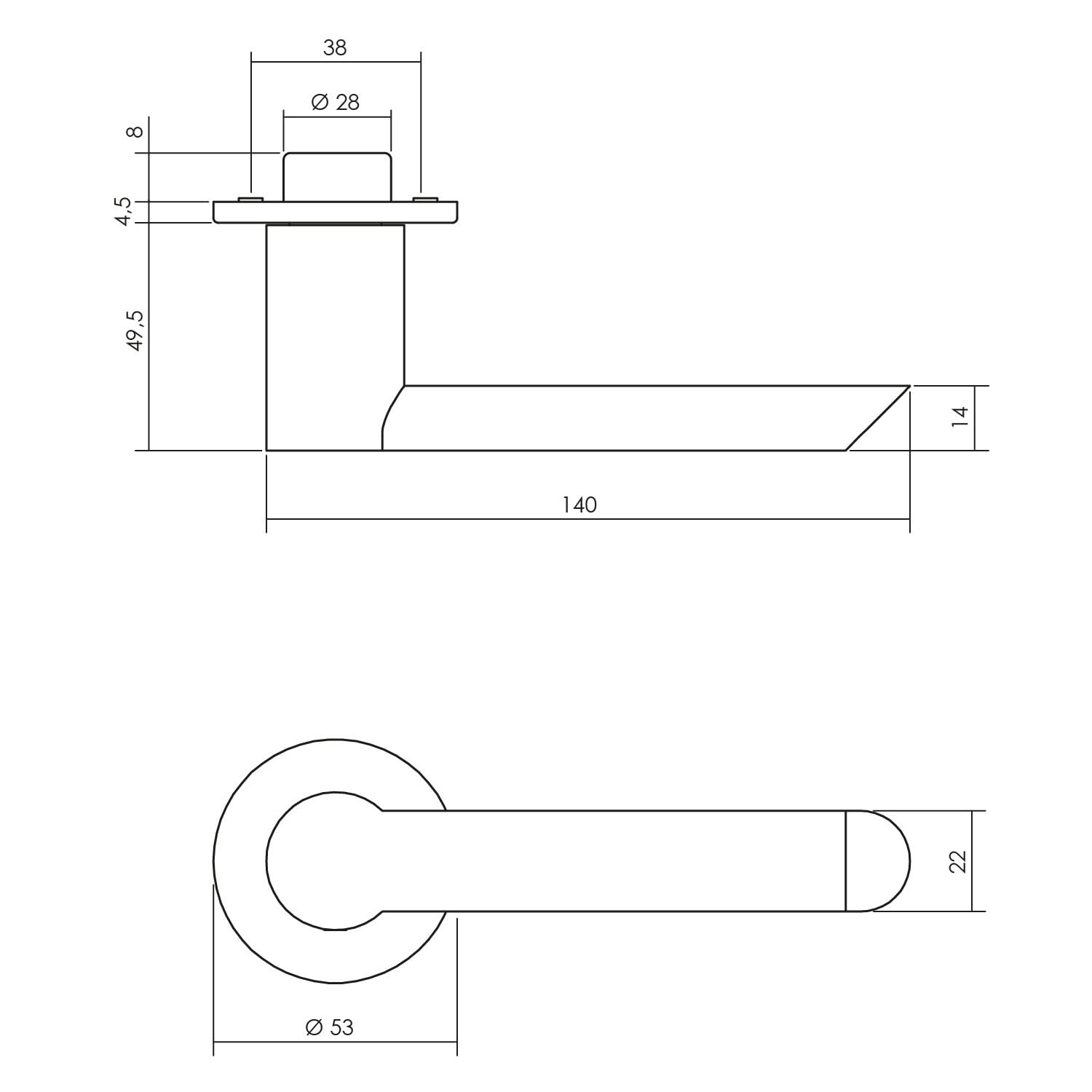 Intersteel Deurkruk Moors No.2 met ronde rozet o52x5mm geveerd rvs 1