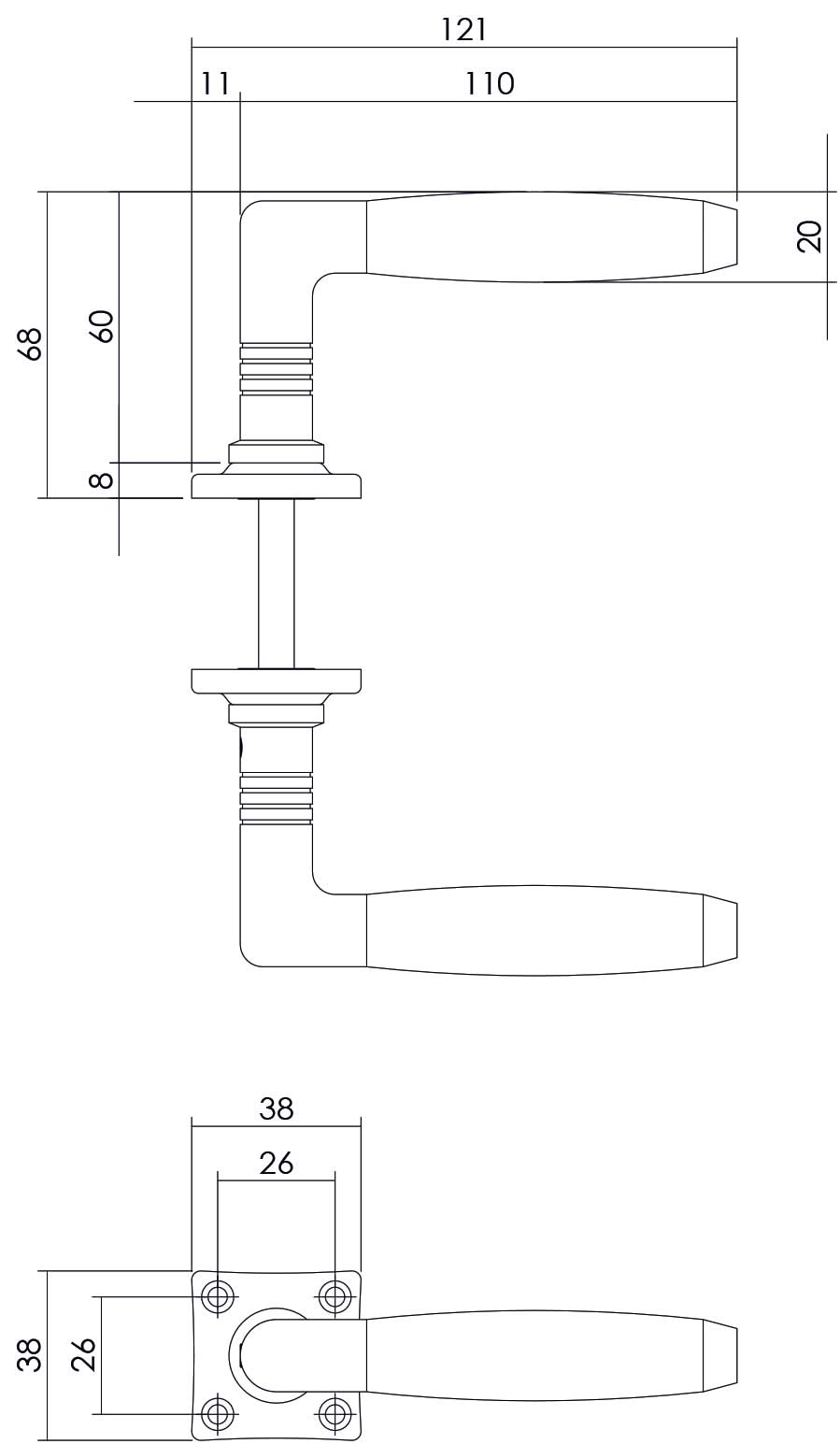Intersteel Deurkruk Ton Palissander met vierkant rozet nikkel 1