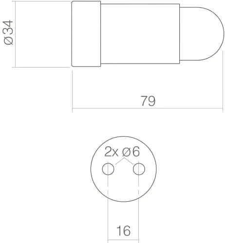 Intersteel Deurstop wandmontage afgerond o34x79mm rvs geborsteld 1