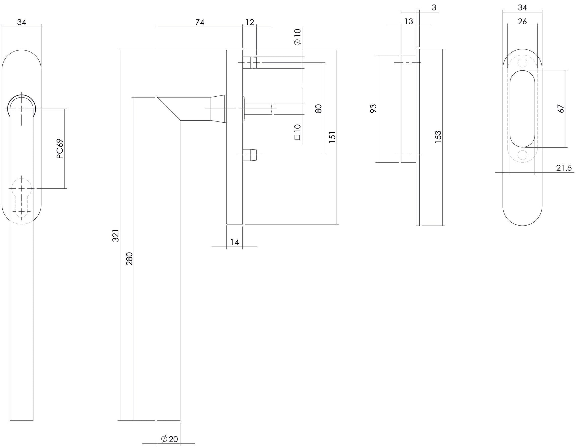 Intersteel Hef schuifdeurbeslag hoek profielcilindergat rvs geborsteld 1