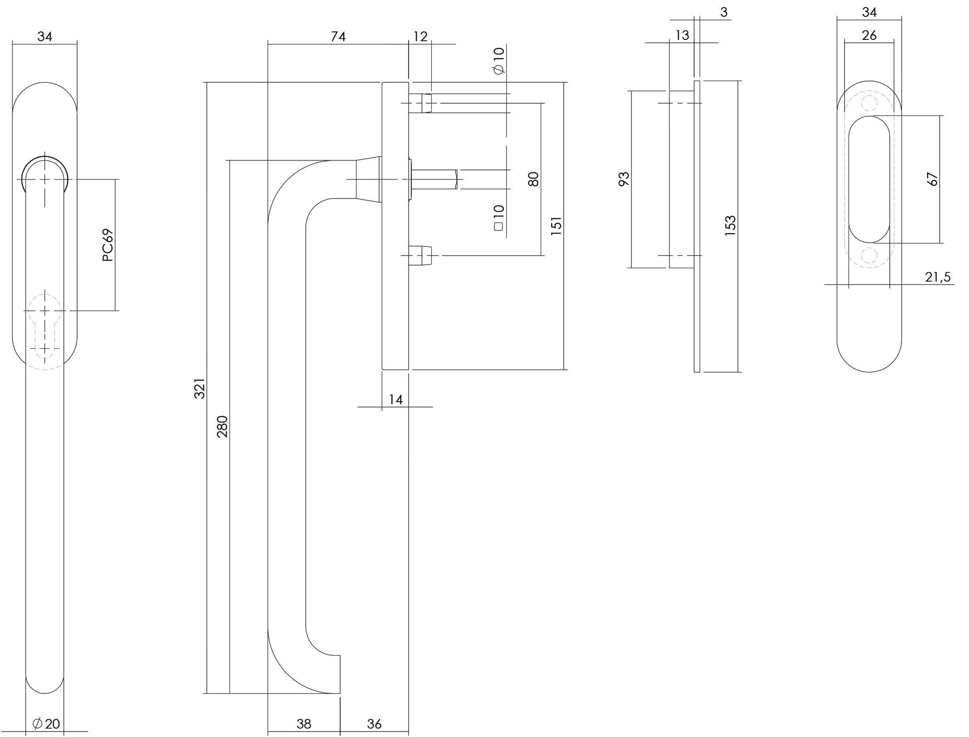Intersteel Hef schuifdeurbeslag rond profielcilindergat rvs geborsteld 1