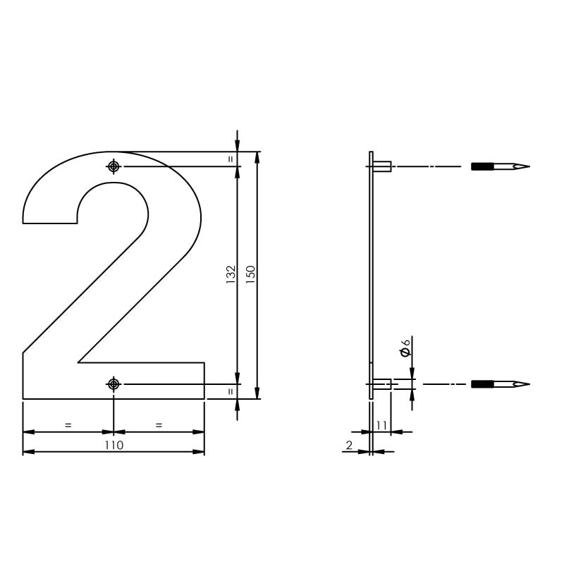 Intersteel Huisnummer 2 150x2mm rvs geborsteld 1