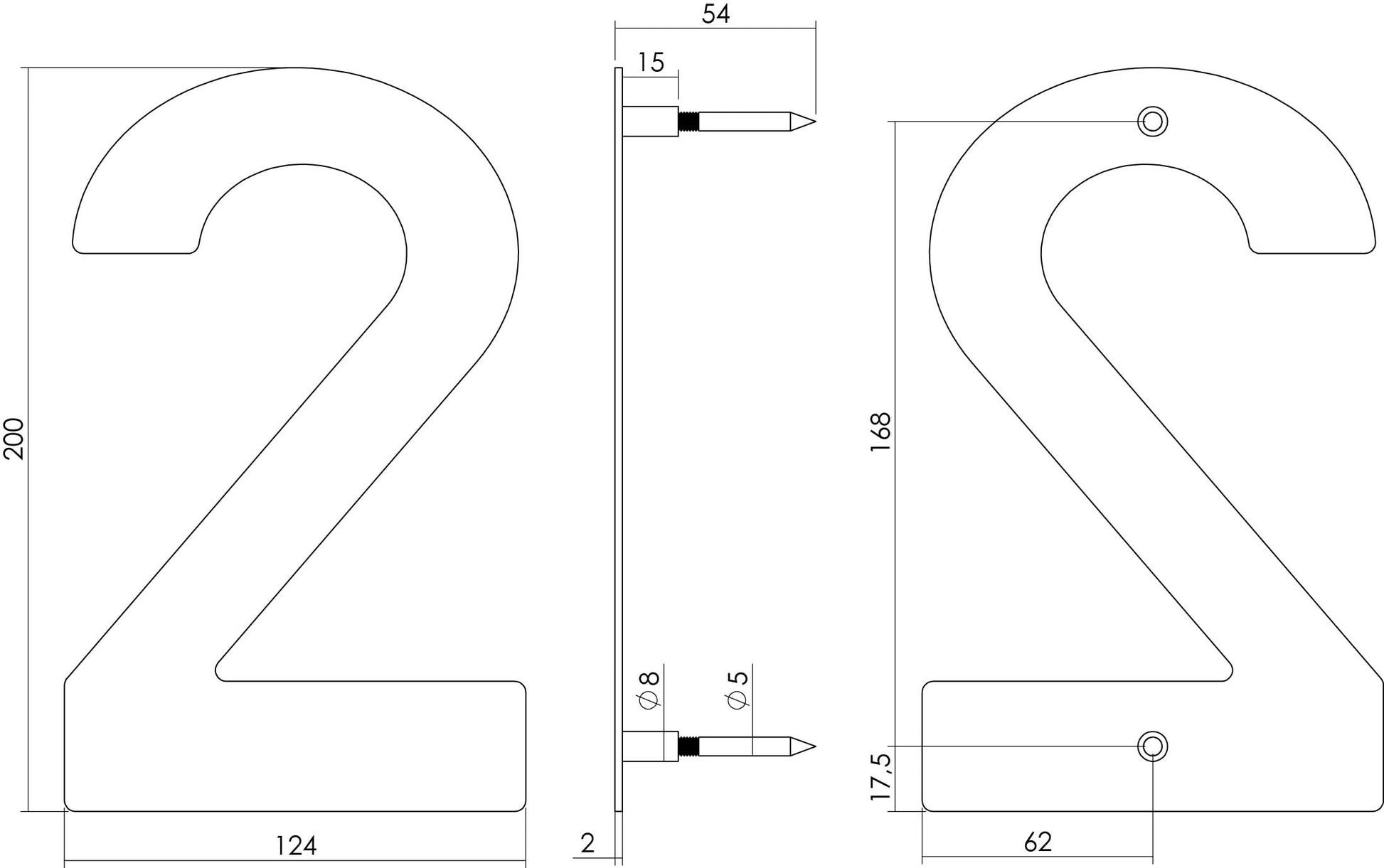 Intersteel Huisnummer 2 200 mm rvs geborsteld 1