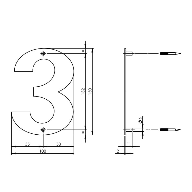 Intersteel Huisnummer 3 150x2mm rvs geborsteld 1