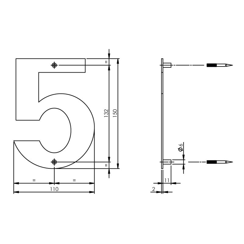 Intersteel Huisnummer 5 150x2mm rvs geborsteld 1