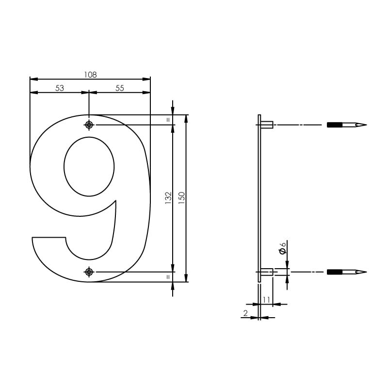 Intersteel Huisnummer 9 150x2mm rvs geborsteld 1