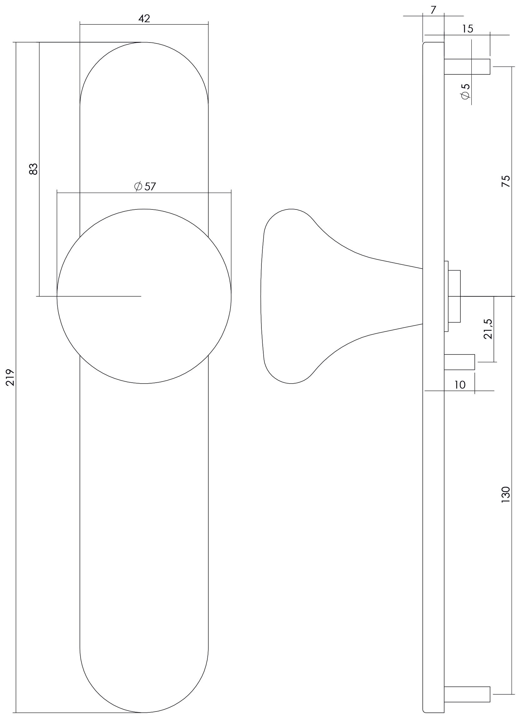 Intersteel Knop Paddenstoel op schild met nok rvs geborsteld Blind 1