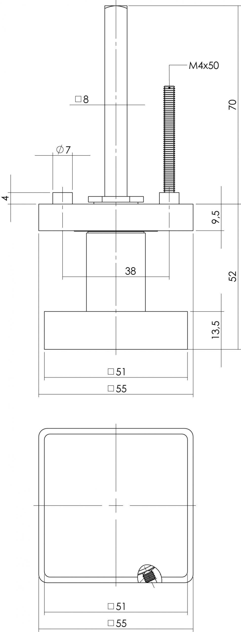 Intersteel Knop vierkant op rozet nikkel mat 1 scaled